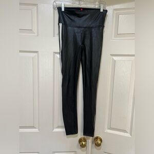 SPANX Faux Leather Leggings For Women Tummy Control With Side‎ Stripe Size M/M